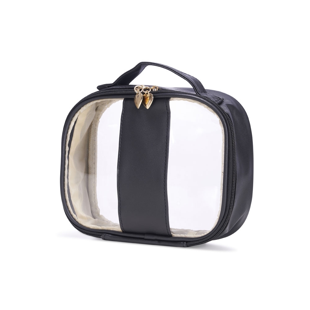 Necessaire impermeável em PVC e PU tam.p na cor Preto, personalizada com a logo da empresa