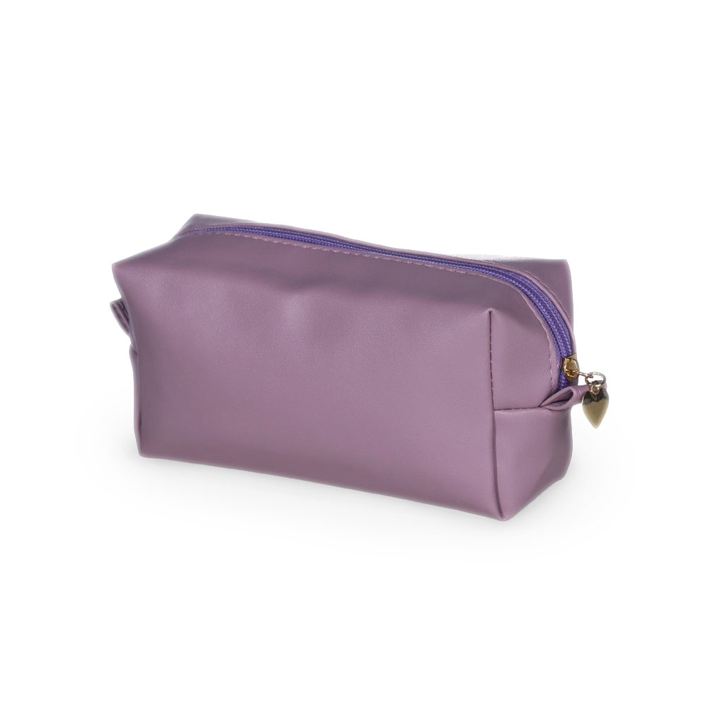 Necessaire impermeável em PU personalizada com a logo da empresa, na cor lilás