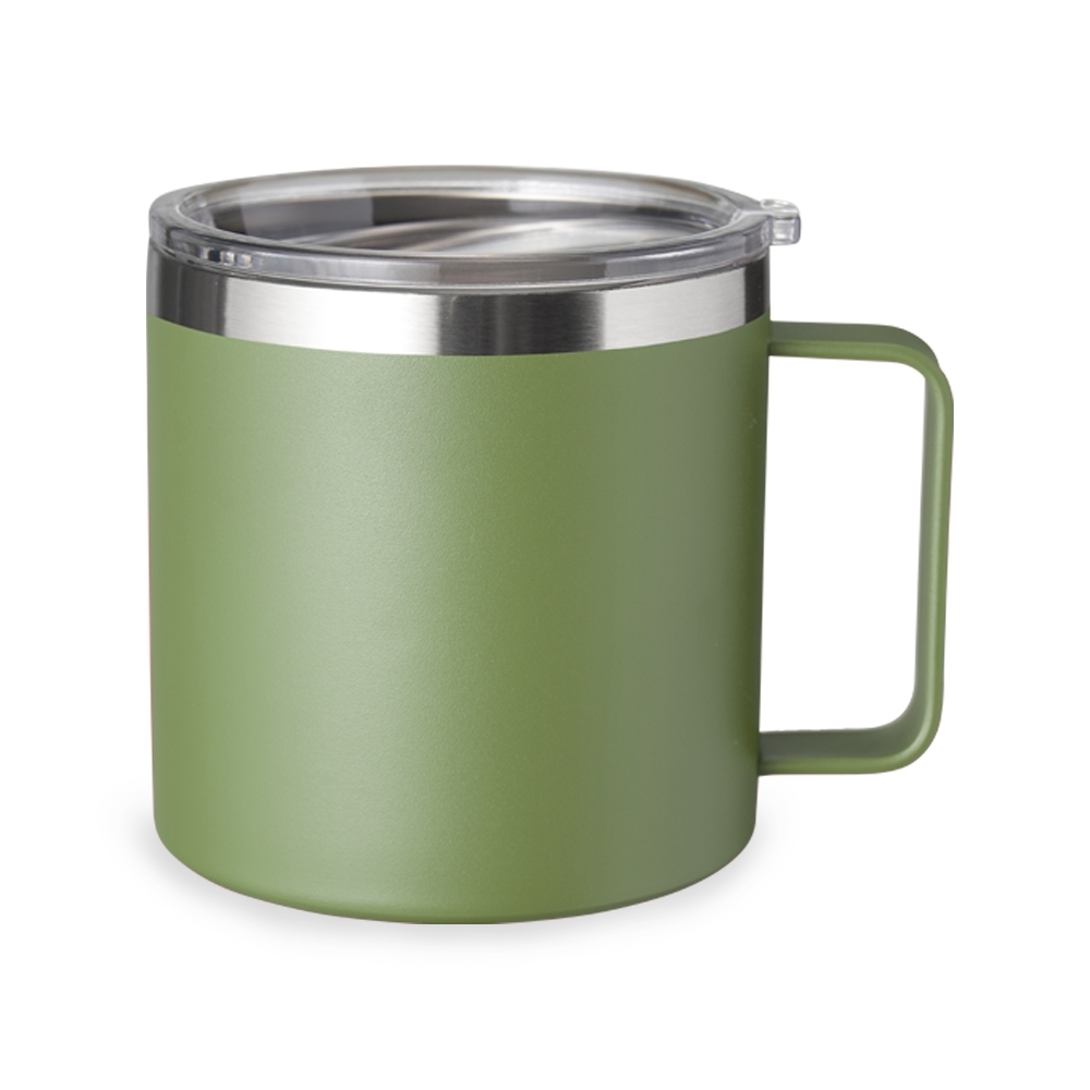 Caneca térmica 450 ml de inox personalizada com a logo da empresa, na cor verde / inox