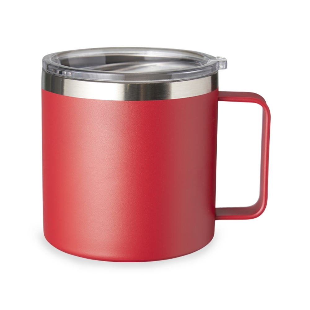Caneca térmica 450 ml de inox personalizada com a logo da empresa, na cor vermelho / inox