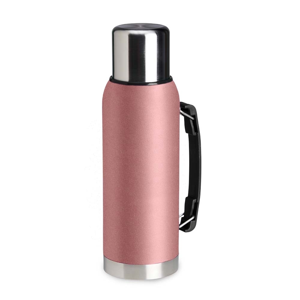 Garrafa térmica 1 litro liso na cor Rosa / Inox, personalizada com a logo da empresa