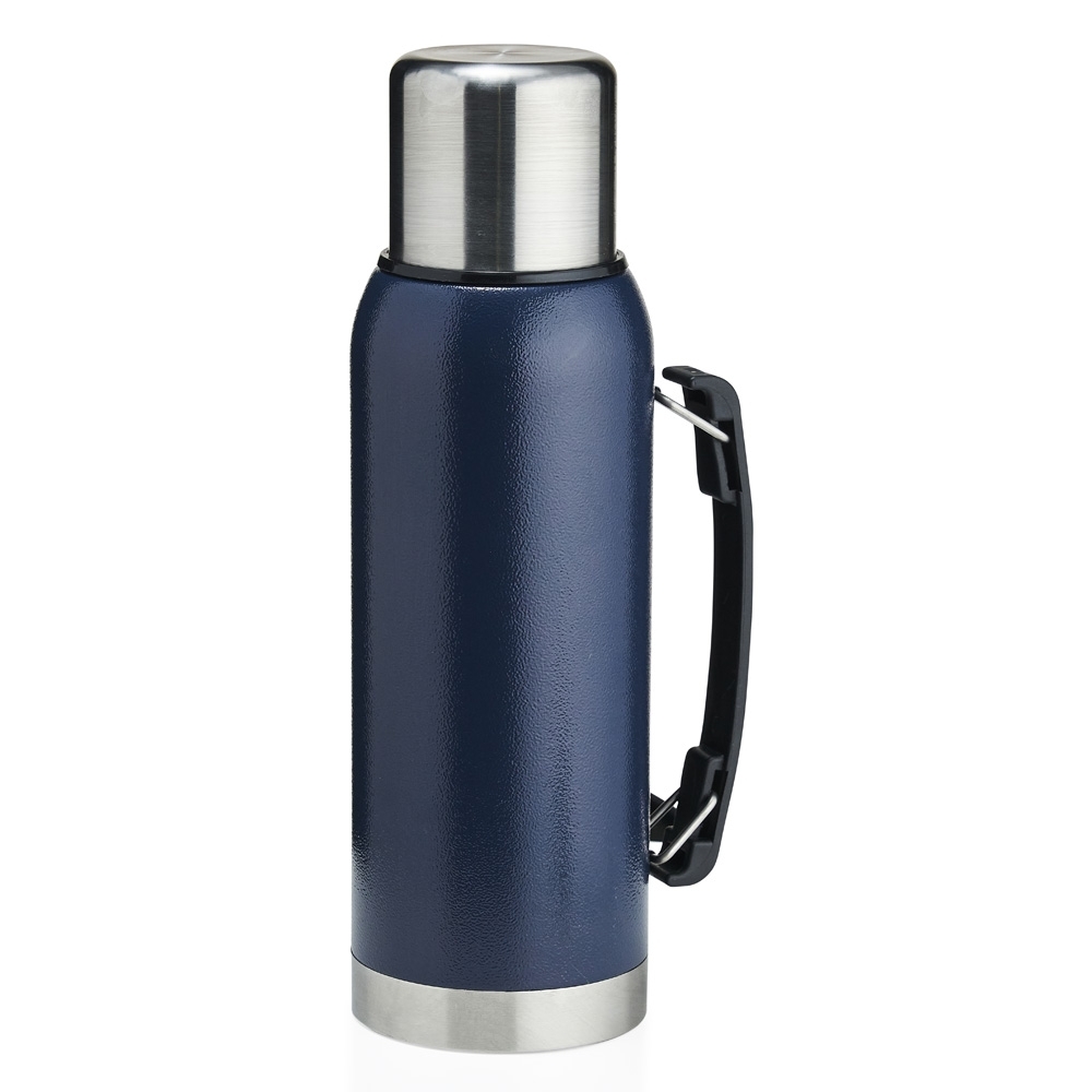 Garrafa térmica 1 litro textura de inox com alça personalizada com a logo da empresa
