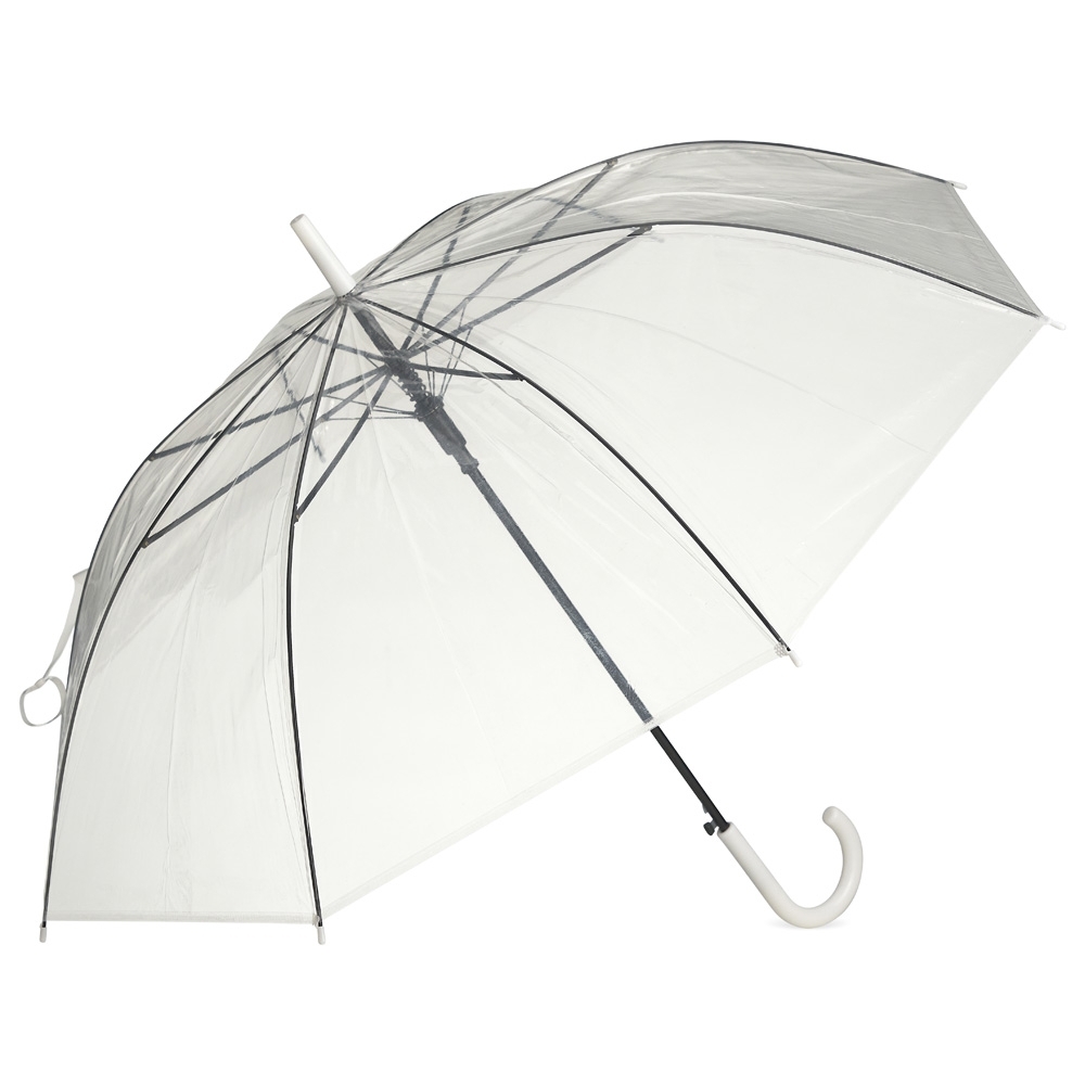 Guarda-chuva transparente automático com 8 varetas na cor Branco, personalizado com a logo da empresa