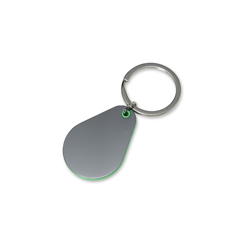 Chaveiro de metal personalizado com a logo da empresa, na cor verde