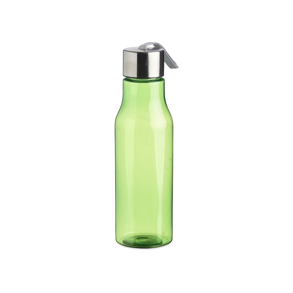 Garrafa plástica 600 ml com alça na cor Verde / Prata, personalizada com a logo da empresa