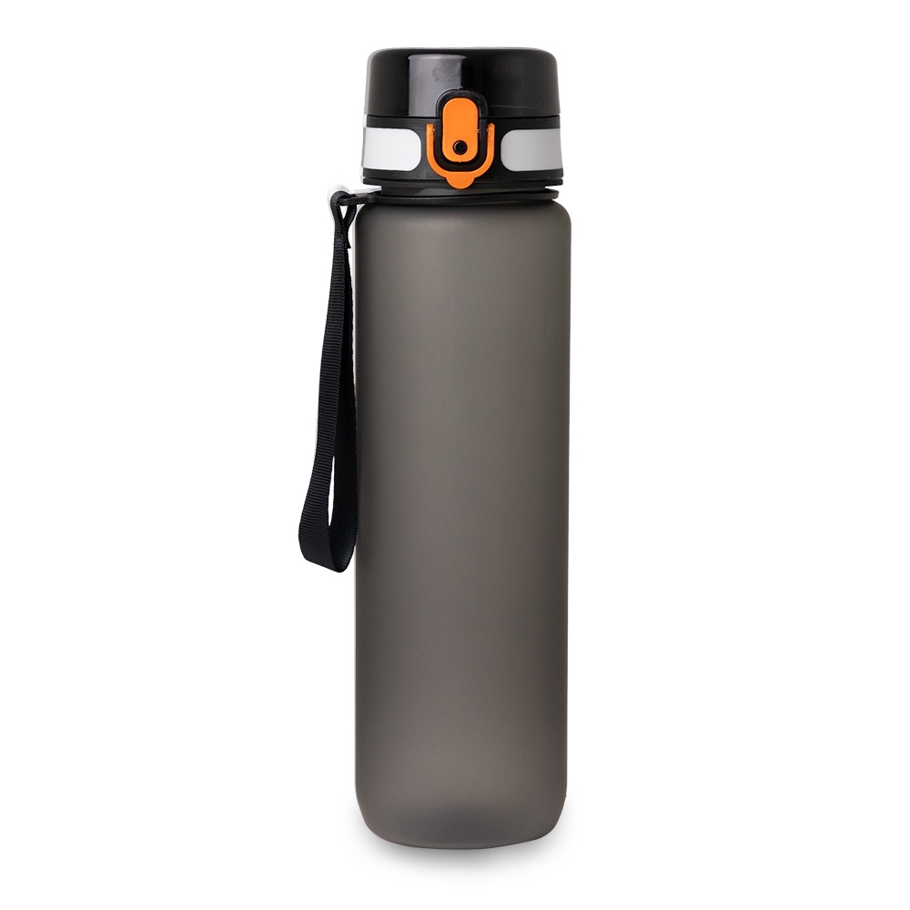 Squeeze plástica 1 litro com tampa de botão e alça na cor Preto, personalizado com a logo da empresa