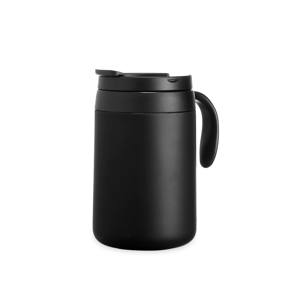 Caneca térmica 500 ml de inox com alça na cor Preto, personalizada com a logo da empresa