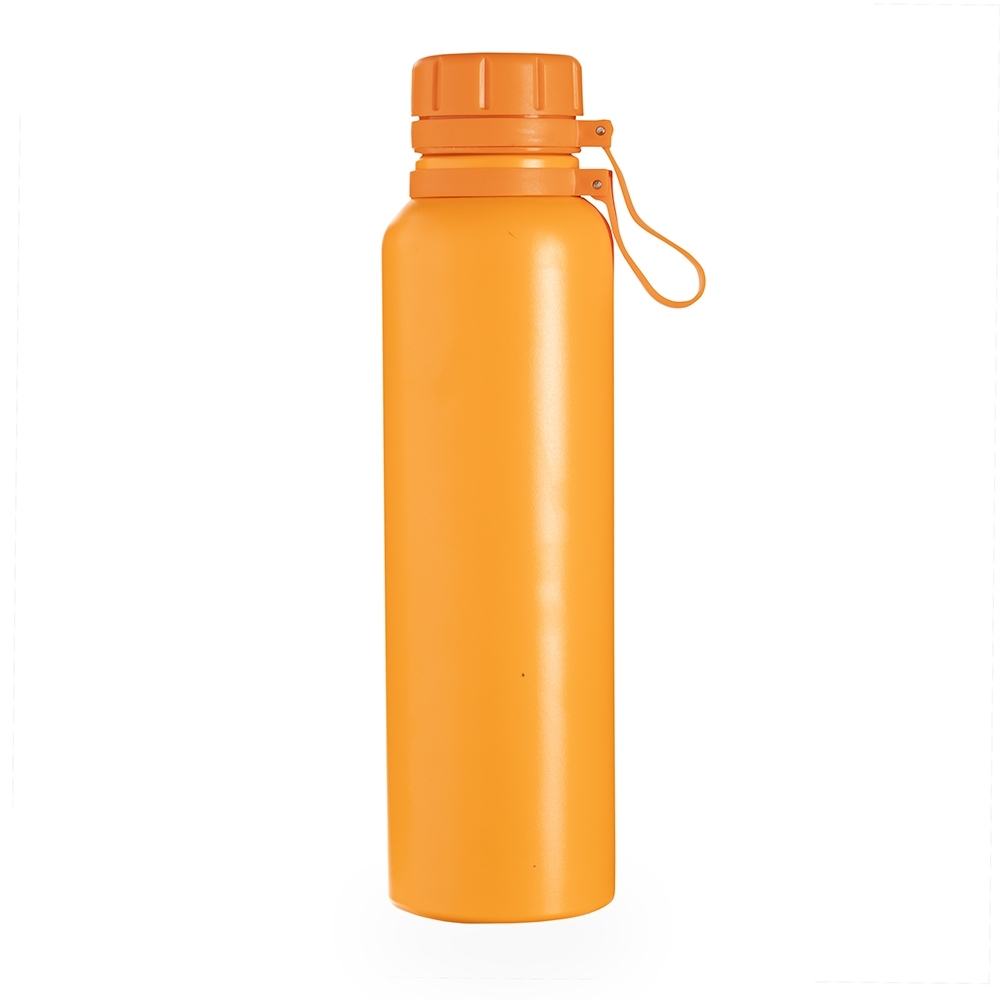 Garrafa térmica 1 litro com infusor e alça personalizada com a logo da empresa, na cor laranja