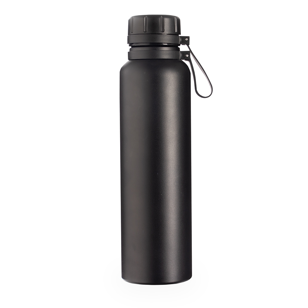 Garrafa térmica 1 litro com infusor e alça na cor Preto, personalizada com a logo da empresa