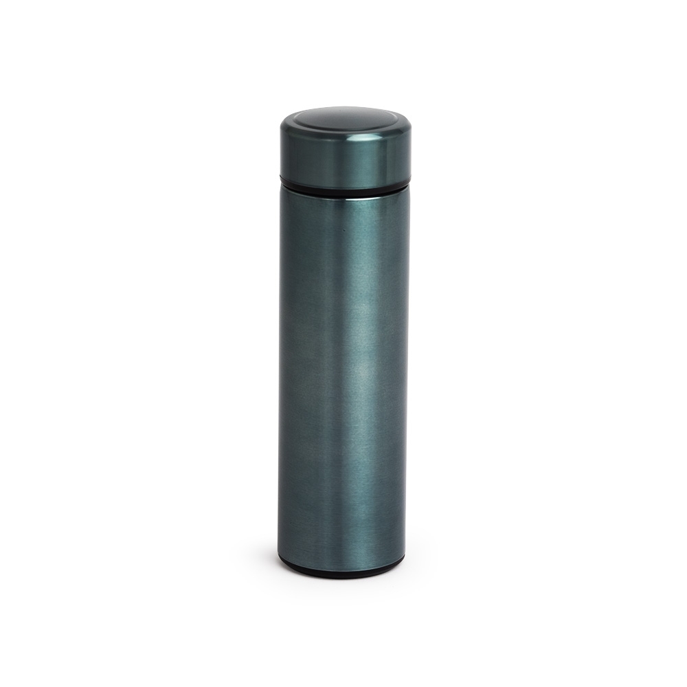 Garrafa térmica 500 ml de inox brilhante com infusor personalizada com a logo da empresa, na cor grafite
