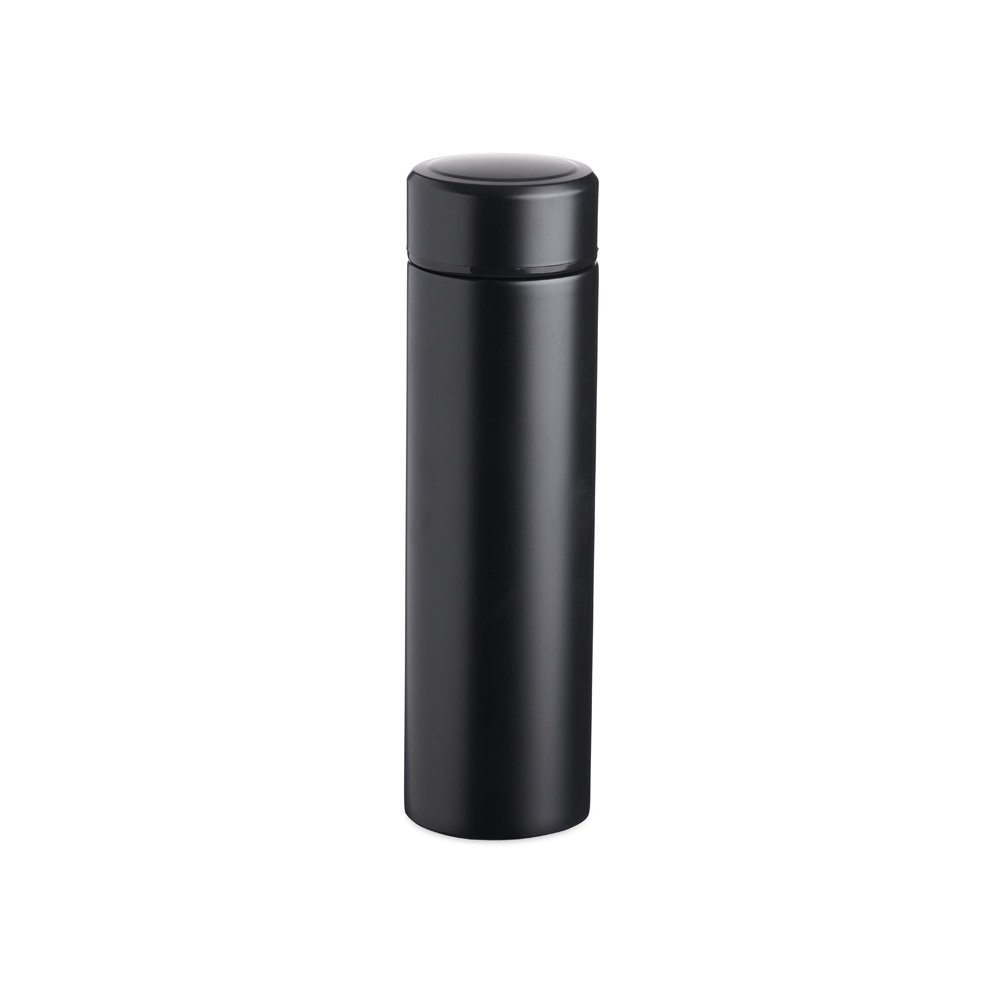 Garrafa térmica 500 ml de inox fosca com infusor na cor Preto, personalizada com a logo da empresa
