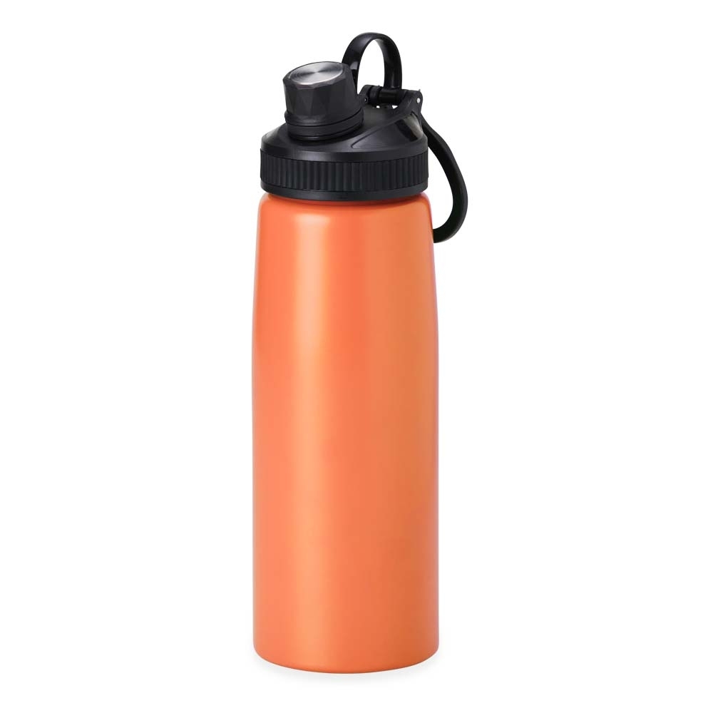 Squeeze inox 900 ml com alça personalizado com a logo da empresa, na cor laranja / preto