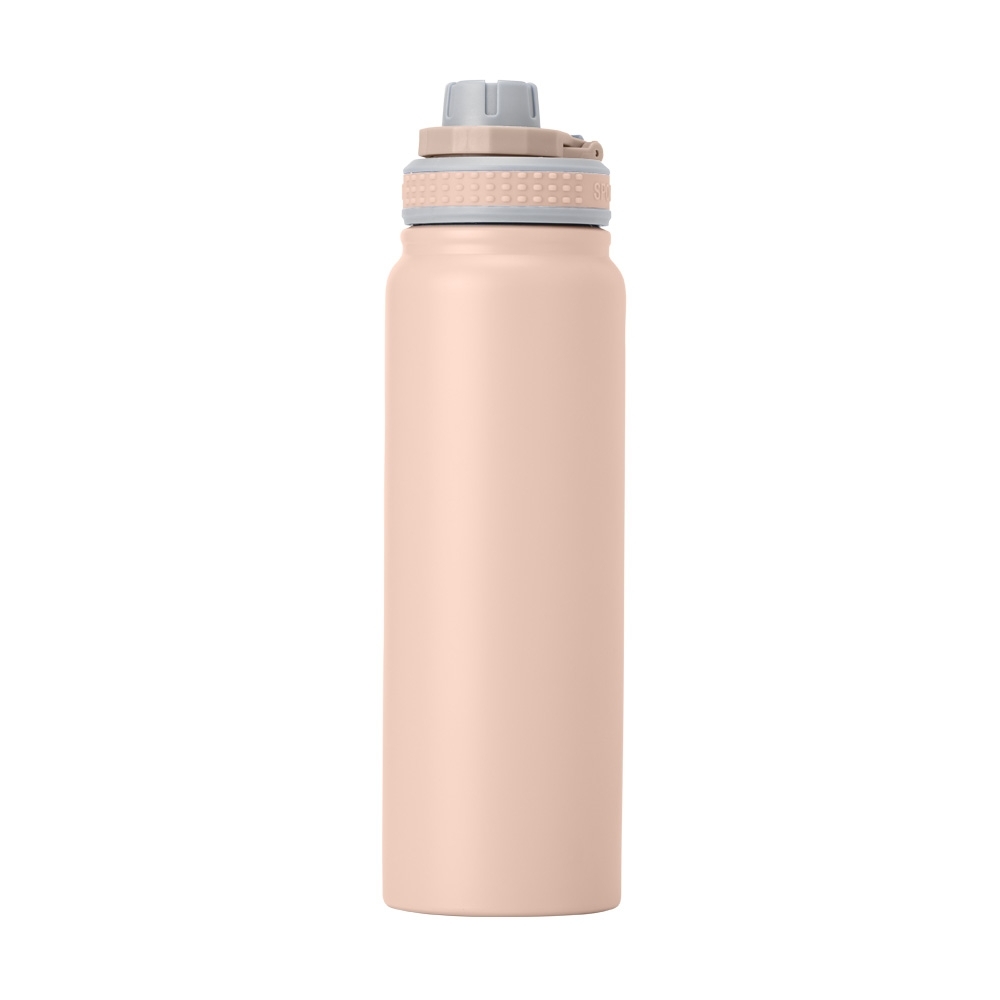 Garrafa térmica 850 ml de inox com infusor e alça personalizada com a logo da empresa, na cor rosa