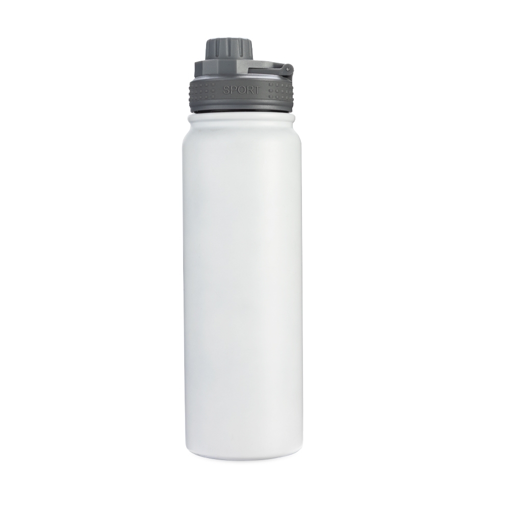Garrafa térmica 850 ml de inox com infusor e alça modelo 2 personalizada com a logo da empresa, na cor branco