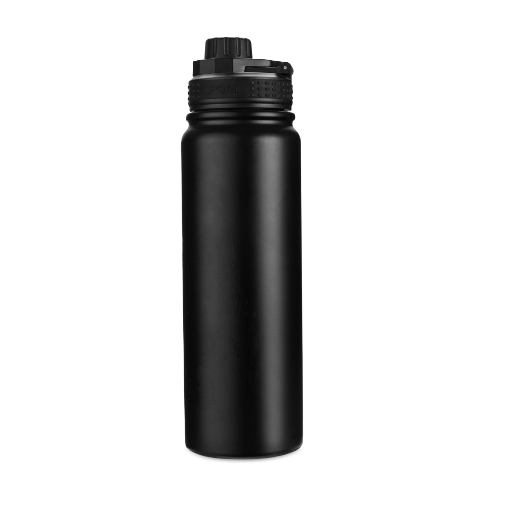 Garrafa térmica 850 ml de inox com infusor e alça modelo 2 na cor Preto, personalizada com a logo da empresa
