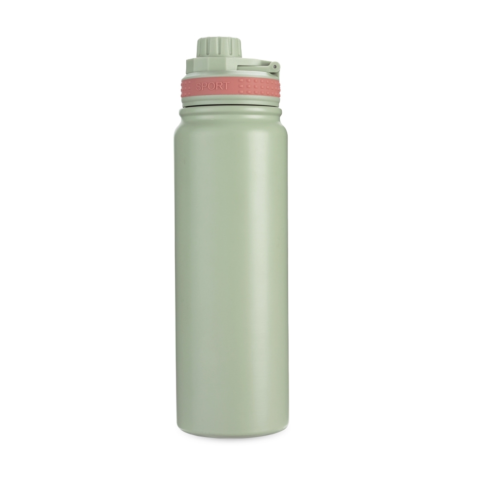 Garrafa térmica 850 ml de inox com infusor e alça modelo 2 personalizada com a logo da empresa, na cor verde