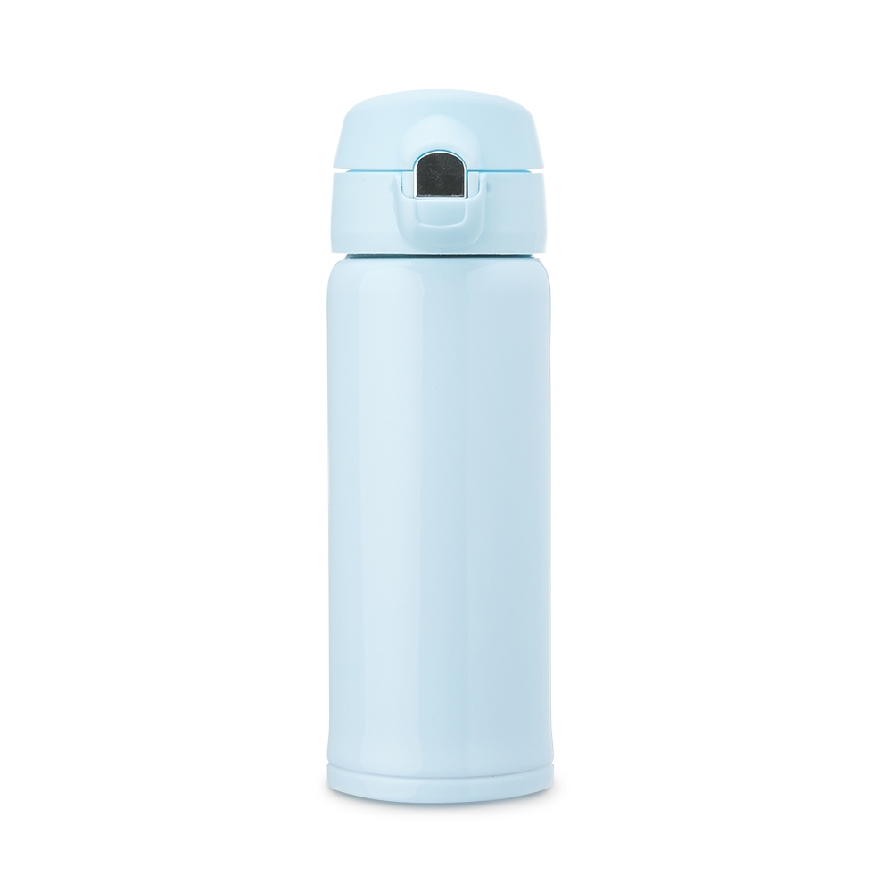 Garrafa térmica inox 400 ml com tampa de botão personalizada com a logo da empresa