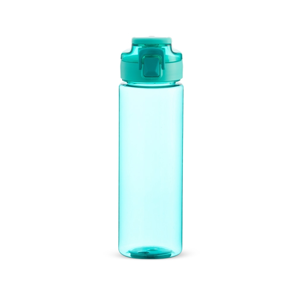 Squeeze plástico 750 ml com tampa de botão e alça personalizado com a logo da empresa, na cor verde claro