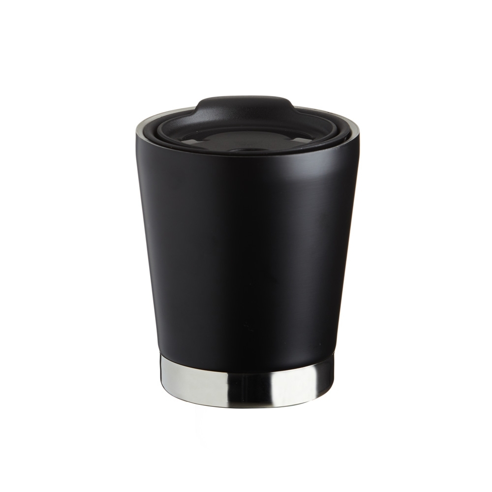 Copo inox parede dupla 300 ml com canudo na cor Preto, personalizado com a logo da empresa
