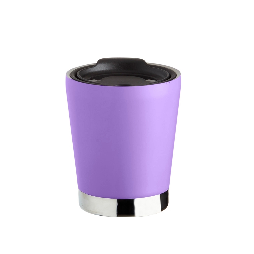 Copo inox parede dupla 300 ml com canudo personalizado com a logo da empresa, na cor roxo / inox