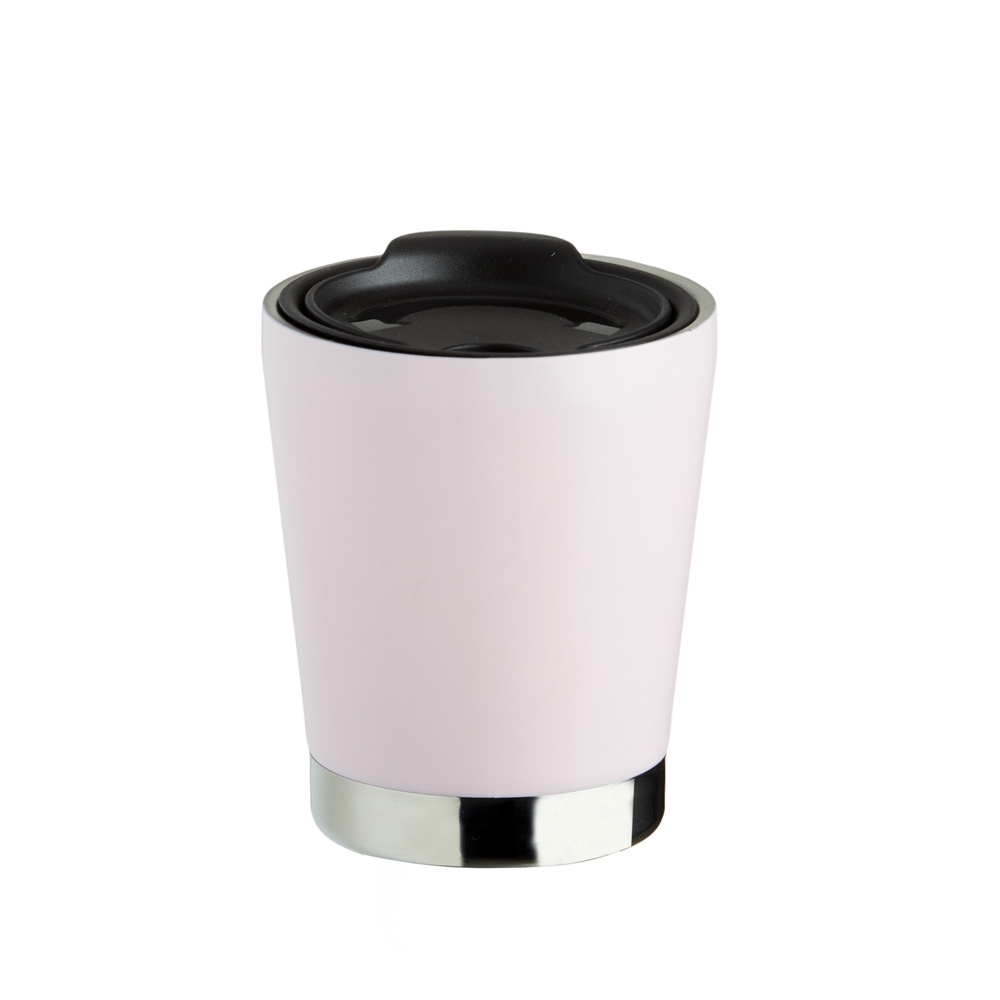 Copo inox parede dupla 300 ml com canudo personalizado com a logo da empresa, na cor rosa claro / inox