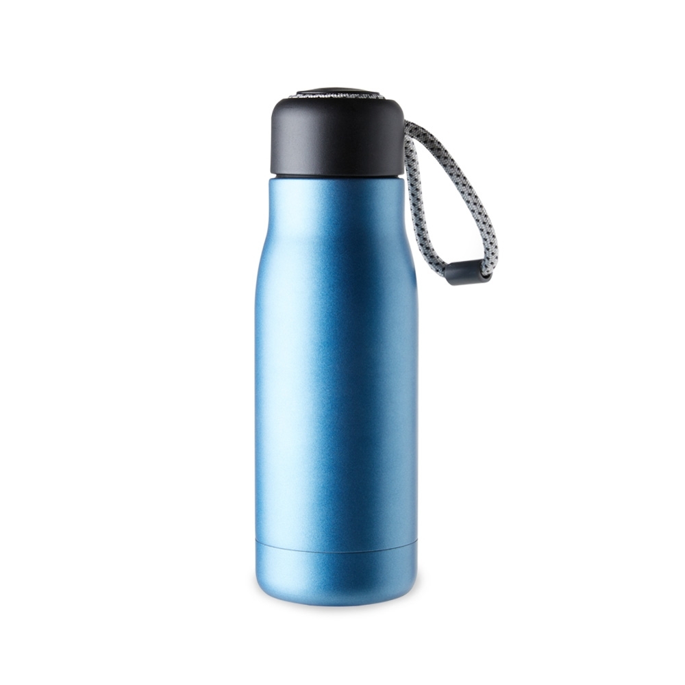 Garrafa térmica de inox com cordão 420 ml personalizada com a logo da empresa