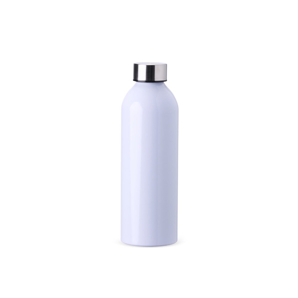 Garrafa de alumínio 800 ml personalizada com a logo da empresa, na cor branco / inox