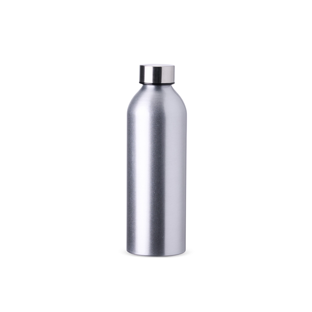 Garrafa de alumínio 800 ml personalizada com a logo da empresa, na cor prata