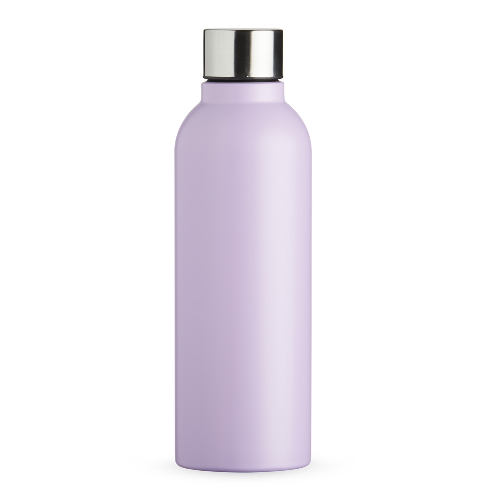 Garrafa inox 800 ml fosca personalizada com a logo da empresa, na cor lilás / inox