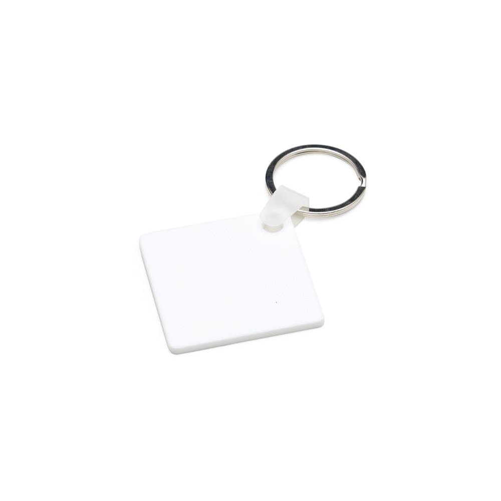 Chaveiro quadrado em acrílico na cor Branco, personalizado com a logo da empresa
