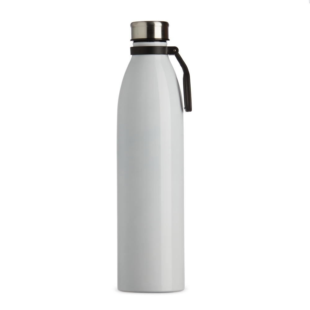 Garrafa inox 1,1 litro branca com alça plástica personalizada com a logo da empresa