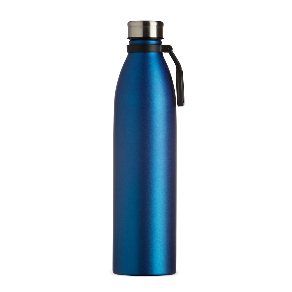 Garrafa inox 1,1 litro metalizada com alça plástica personalizada com a logo da empresa