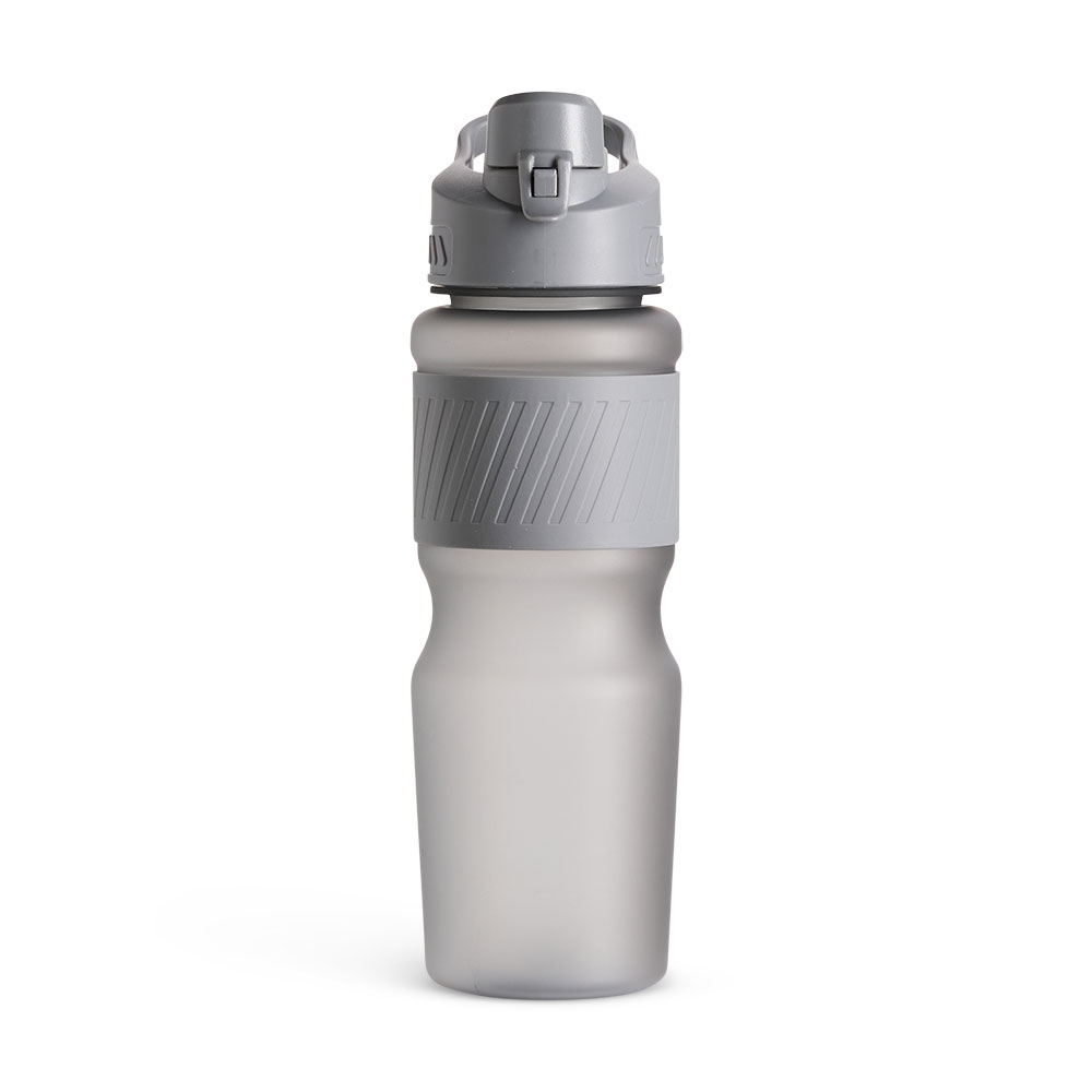 Garrafa plástico 750 ml emborrachada com alça na cor Cinza, personalizada com a logo da empresa