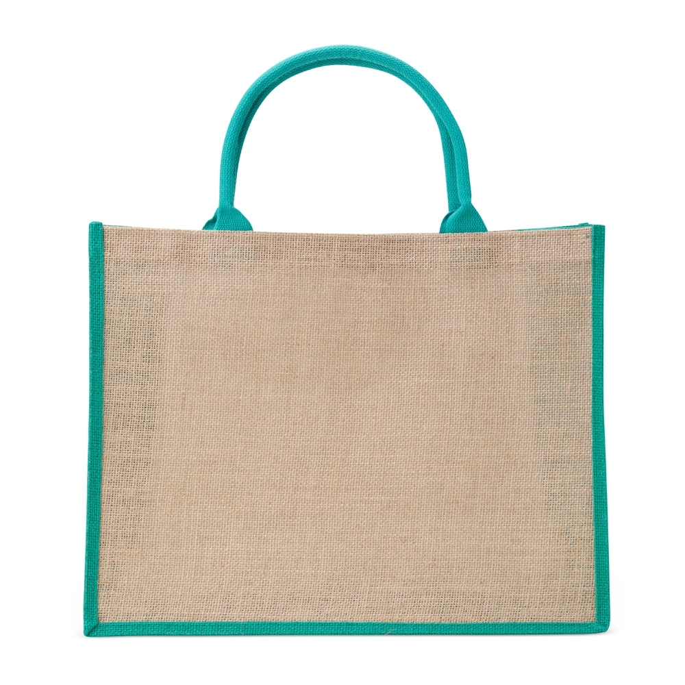 Sacola de juta grande personalizada com a logo da empresa, na cor verde