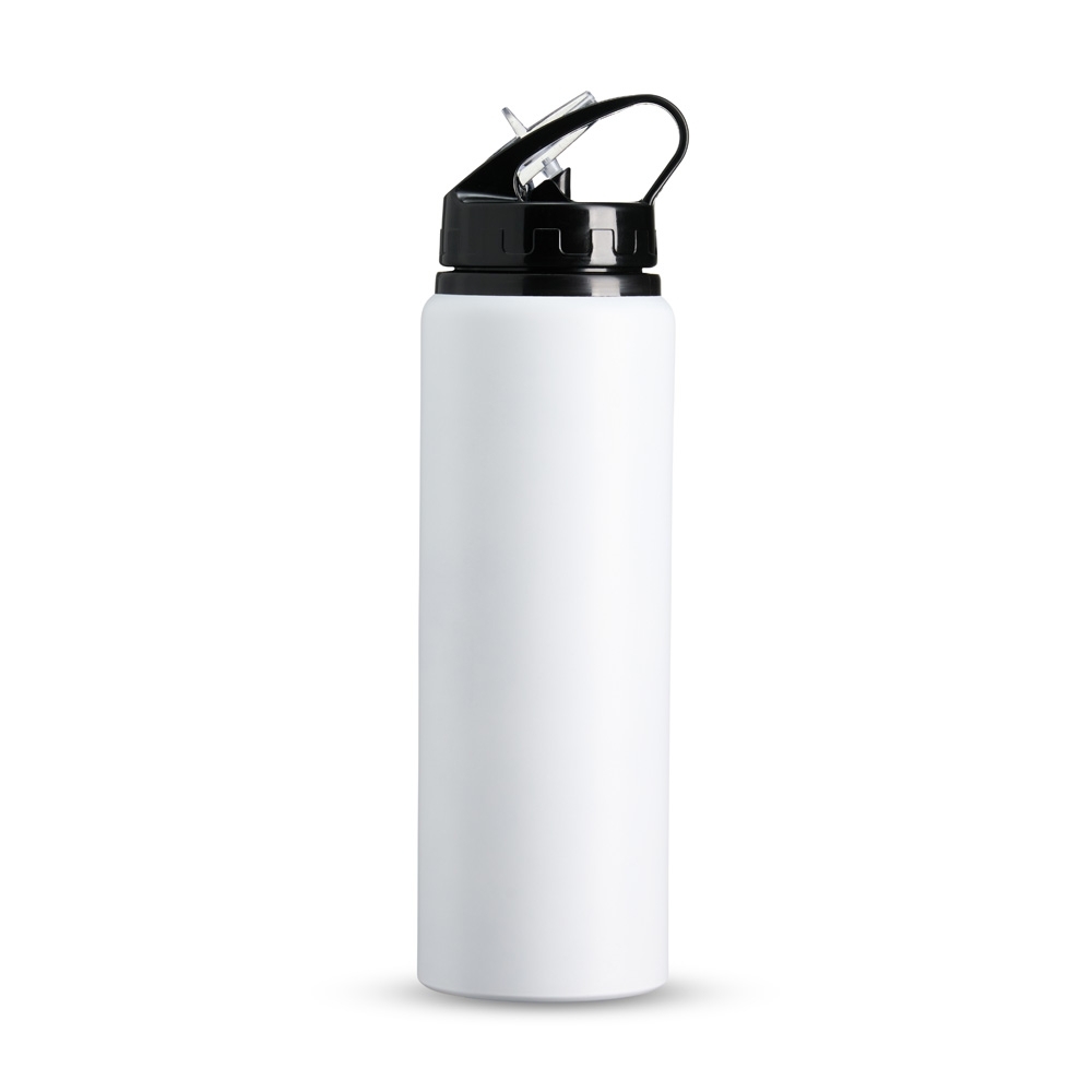 Squeeze de alumínio 800 ml personalizado com a logo da empresa, na cor branco / preto