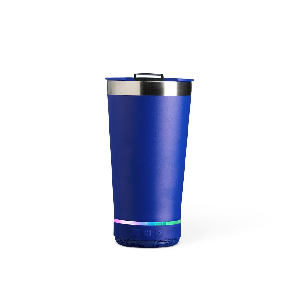 Copo térmico 400 ml de inox com caixa de som modelo 2 personalizado com a logo da empresa