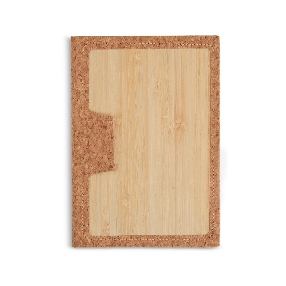 Caderneta em bambu com porta-caneta e 96 folhas na cor Bambu, personalizada com a logo da empresa