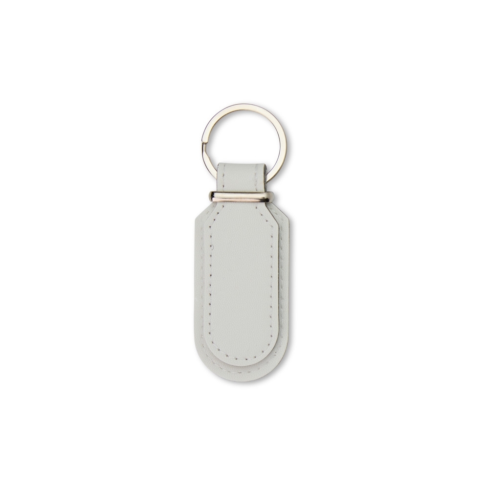 Chaveiro de couro sintético na cor Branco, personalizado com a logo da empresa