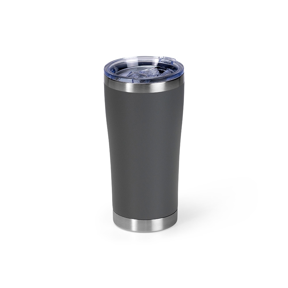 Copo térmico 550 ml de inox com tampa de pressão deslizante na cor Cinza, personalizado com a logo da empresa