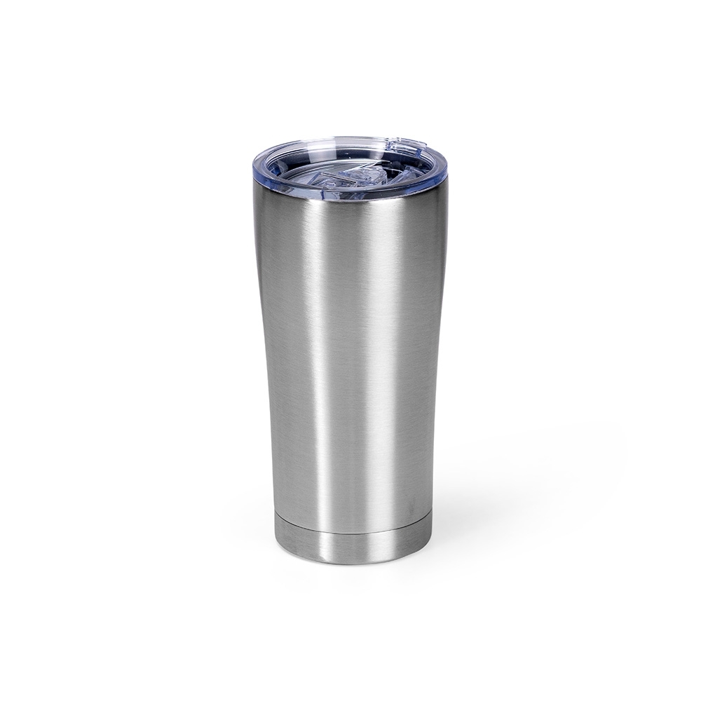 Copo térmico 550 ml de inox com tampa de pressão deslizante personalizado com a logo da empresa, na cor inox