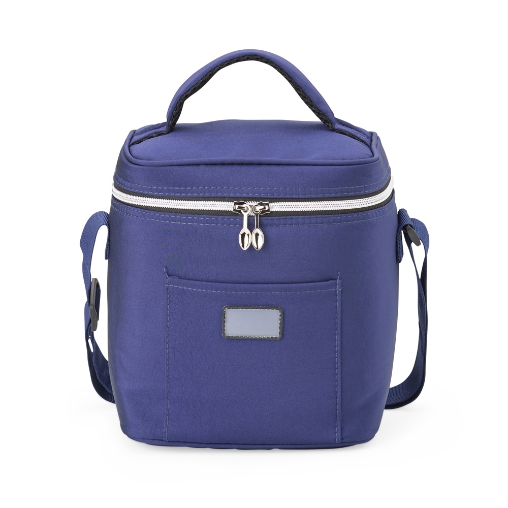 Bolsa térmica 10 litros com alça transversal e bolso frontal personalizada com a logo da empresa
