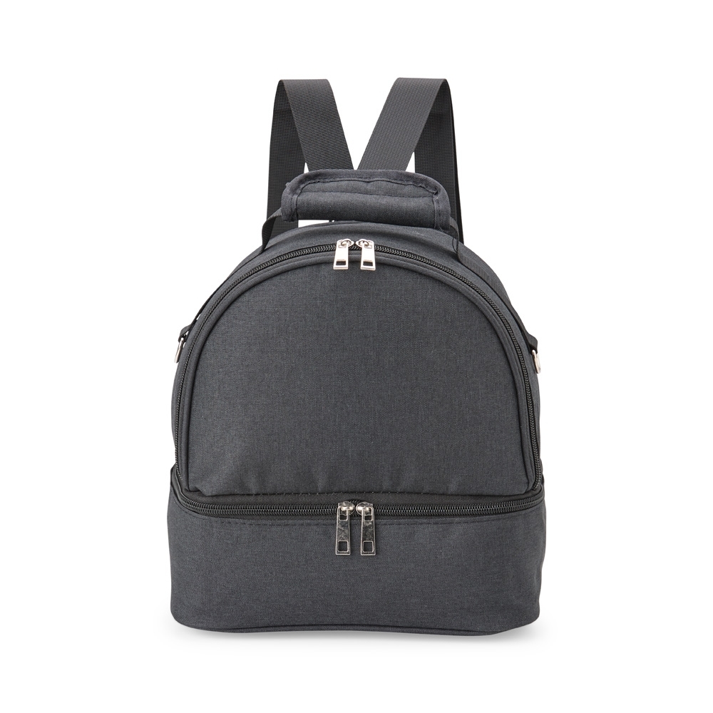 Bolsa térmica dupla 9 litros de nylon com 2 compartimentos na cor Preto, personalizada com a logo da empresa