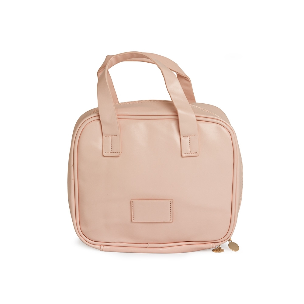 Nécessaire de couro sintético com divisórias na cor Rosa, personalizada com a logo da empresa