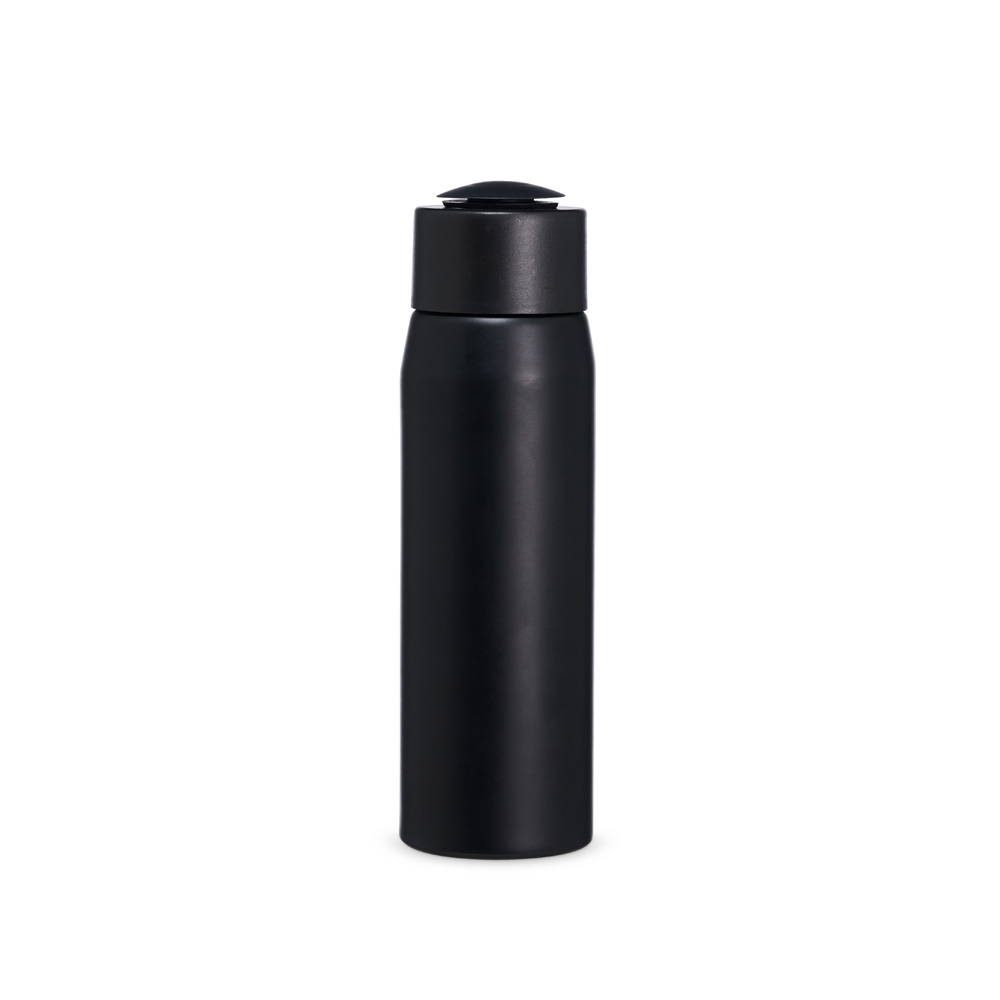 Garrafa de alumínio 600 ml com alça na cor Preto, personalizada com a logo da empresa