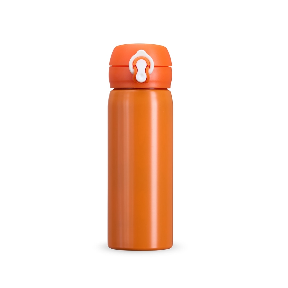 Garrafa inox 500 ml fosca com tampa de botão e trava personalizada com a logo da empresa