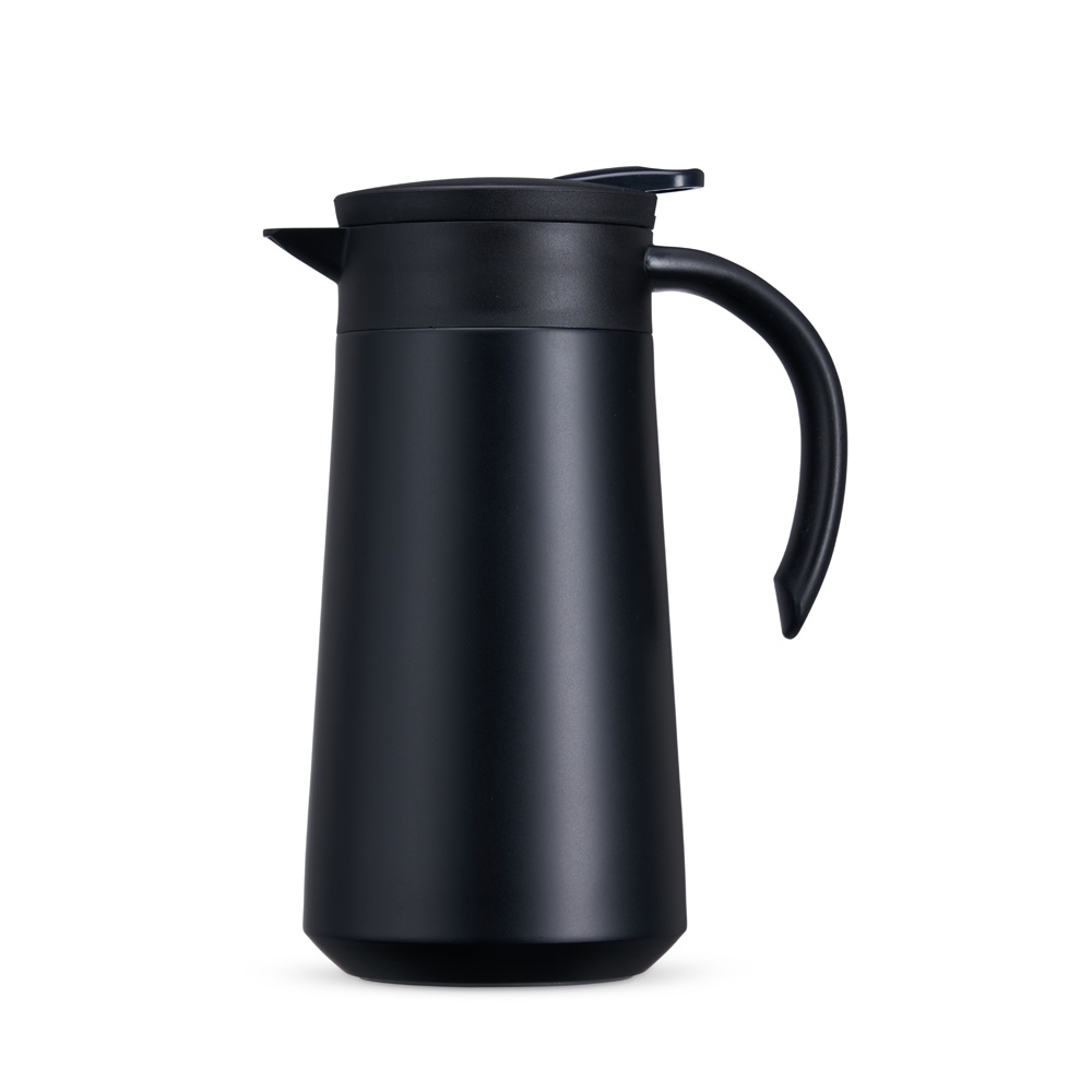 Garrafa térmica 800 ml de inox tipo bule com alavanca para servir na cor Preto, personalizada com a logo da empresa