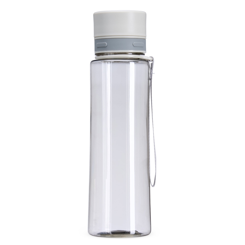 Garrafa plástica 780 ml com alça de nylon personalizada com a logo da empresa, na cor bege