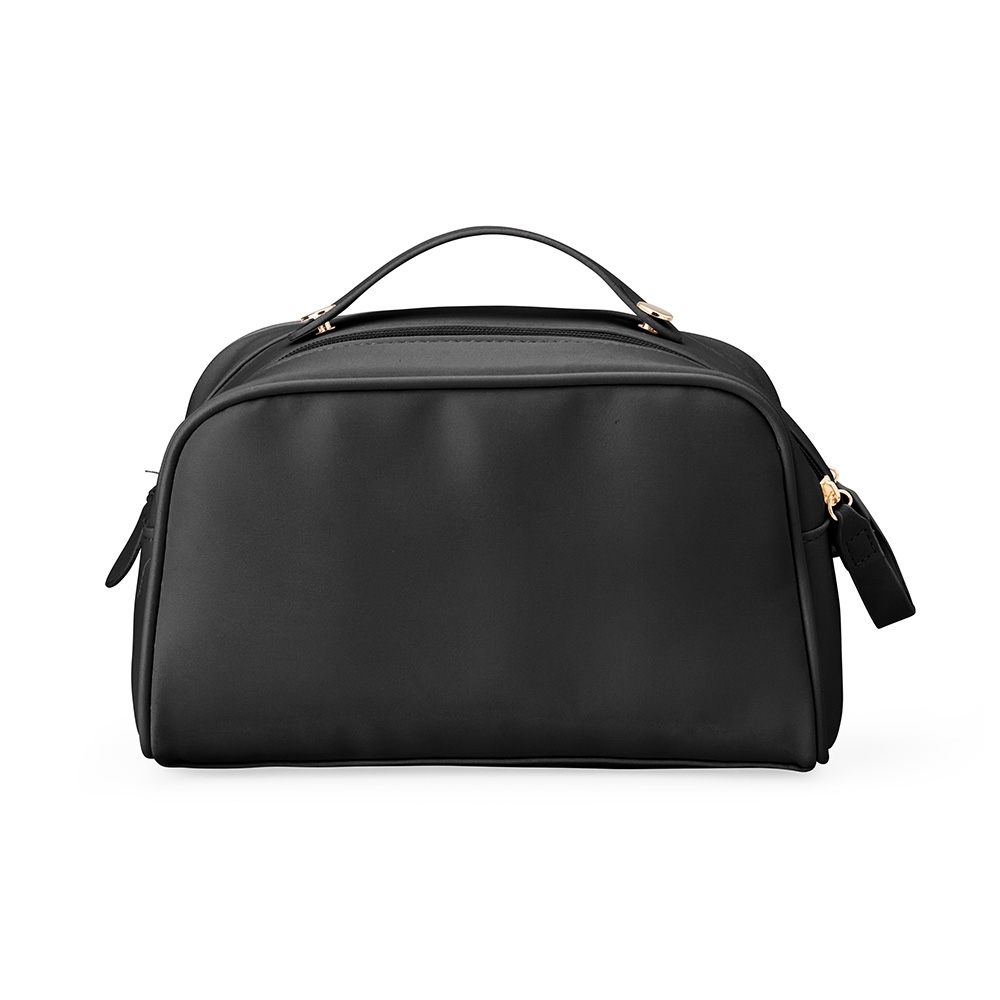 Nécessaire PU com zíper duplo e divisórias na cor Preto, personalizada com a logo da empresa