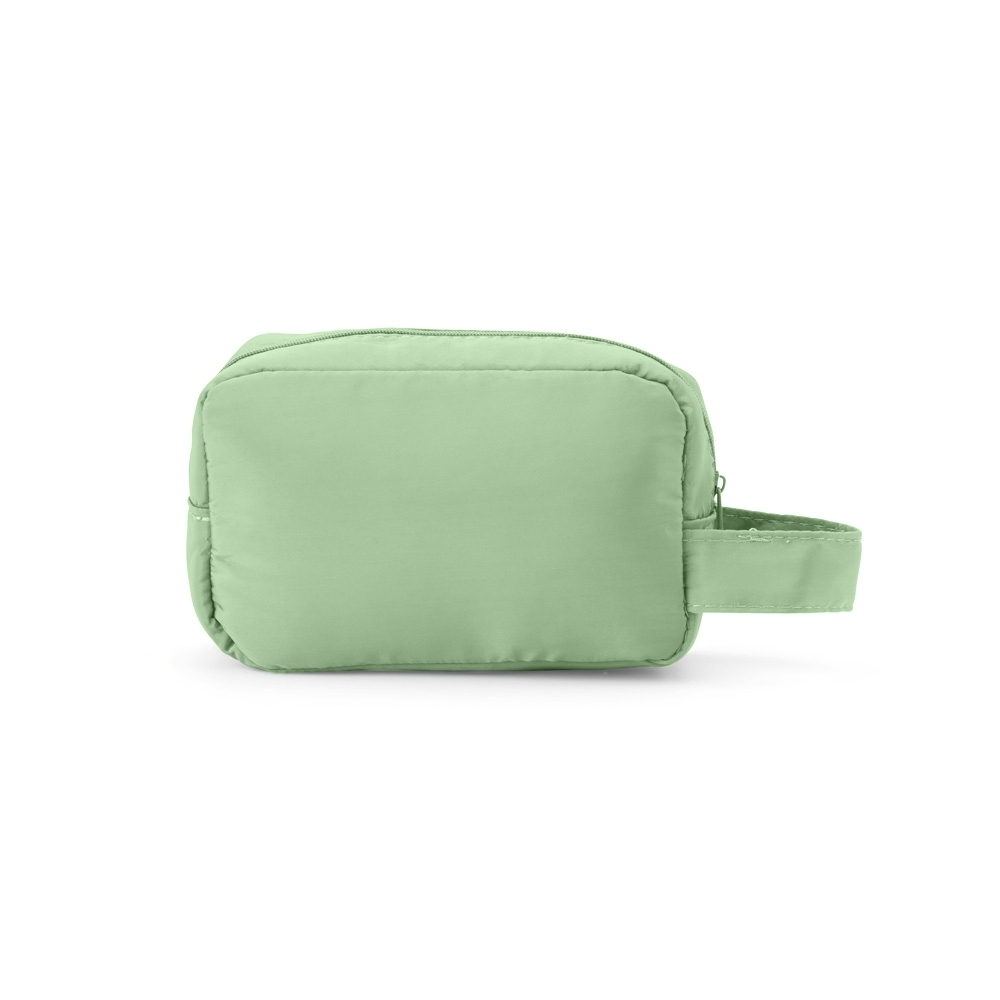 Nécessaire de poliéster impermeável (10 x 16,5 x 6 cm) personalizada com a logo da empresa, na cor verde