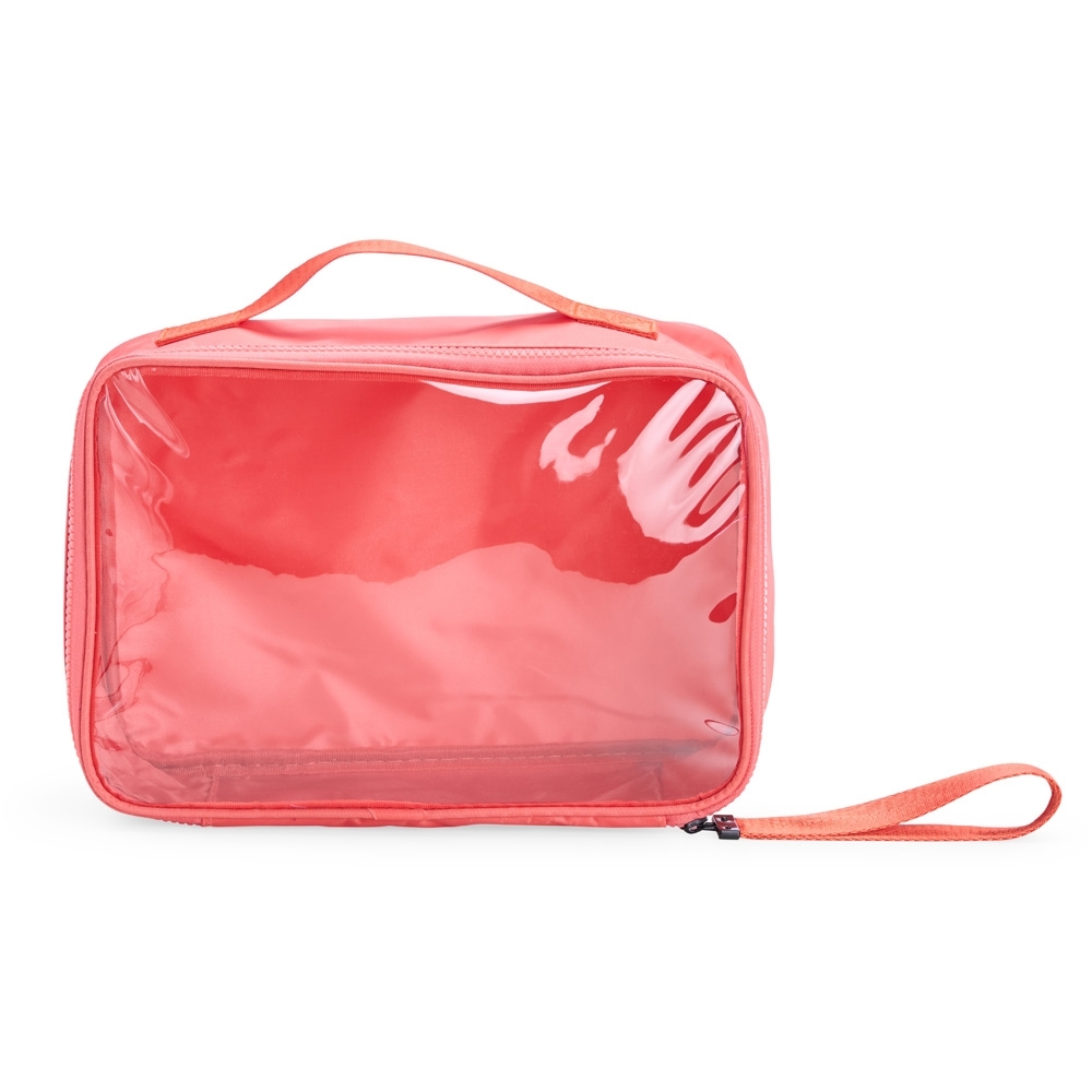 Nécessaire de nylon com visor personalizada com a logo da empresa, na cor rosa / laranja